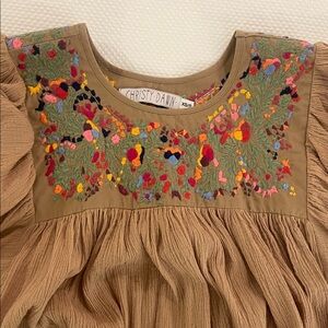 Christy Dawn Tan Dress with Colorful Embroidery